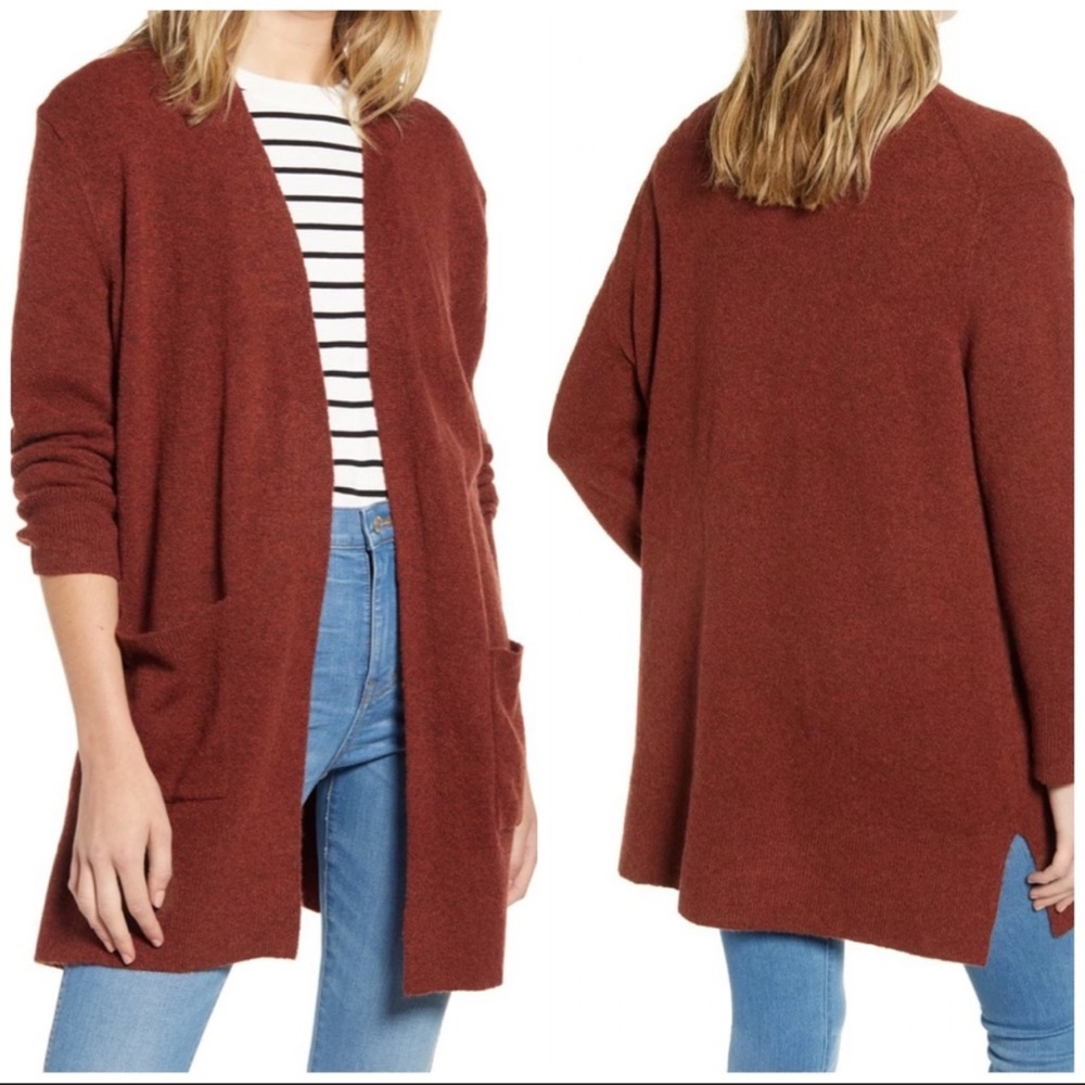 Madewell Small Kent Cardigan Hesther Crimson Dual Pocket Open oversized Sweater